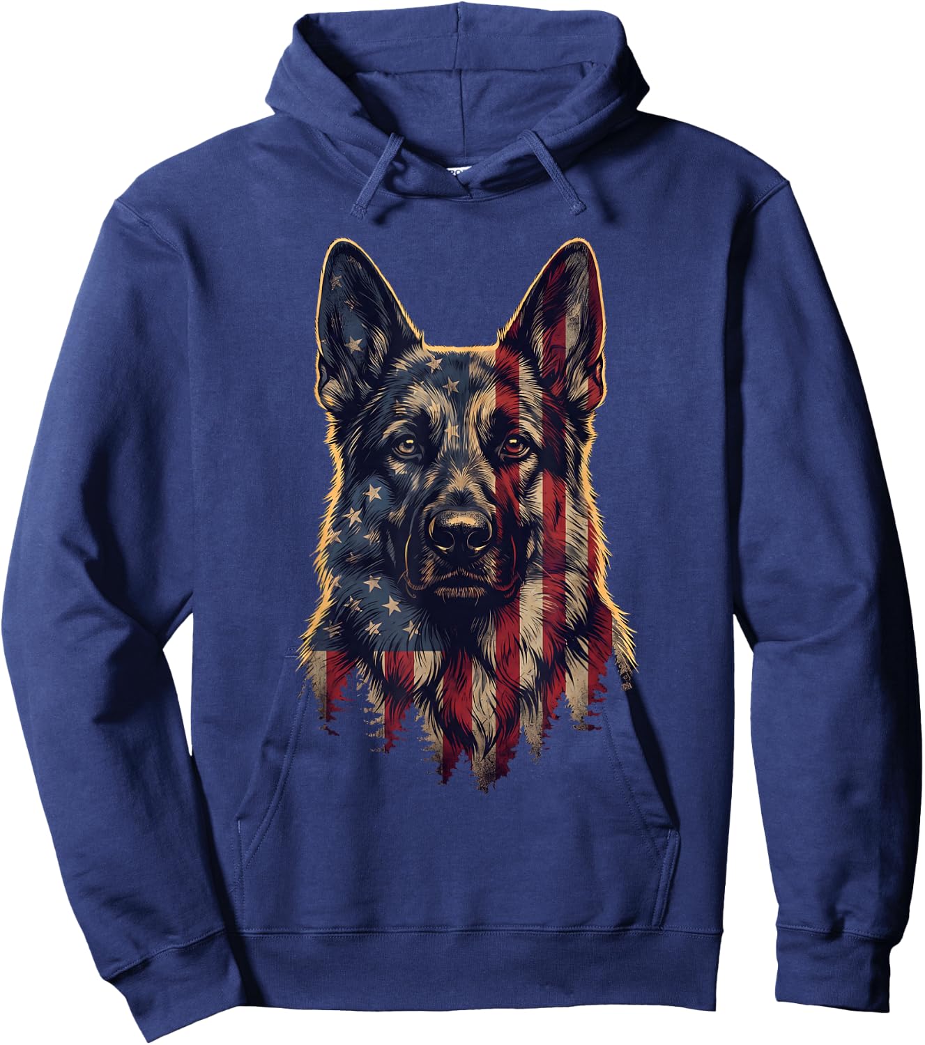 German Shepherd American Flag USA Patriotic 4th of July Hoodie - Hoodie | Navy