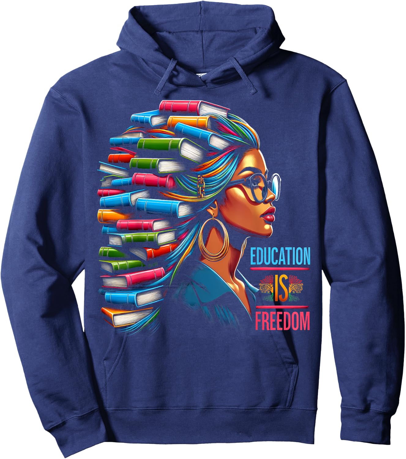 Education Is Freedom Black Teacher Books Black History Month Men Women Kids Hoodie - Hoodie | Navy
