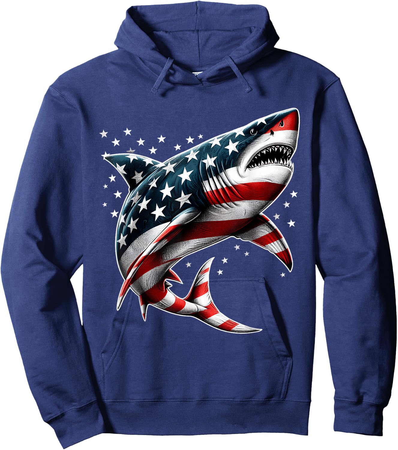 Shark American Flag USA 4th of July Funny Boys Girls Kids Hoodie - Hoodie | Navy