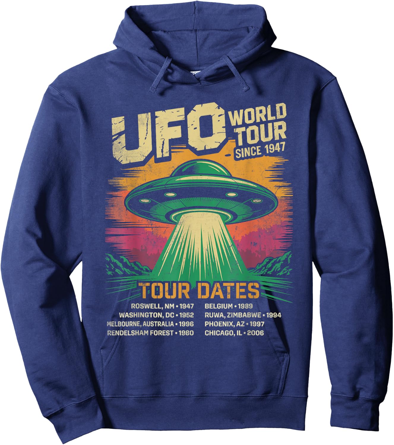 UFO World Tour Alien Conspiracy Sightings Hoodie - Hoodie | Navy