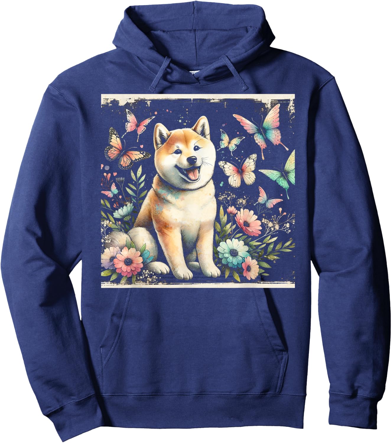 Shiba Inu and Butterflies Hoodie - Hoodie | Navy
