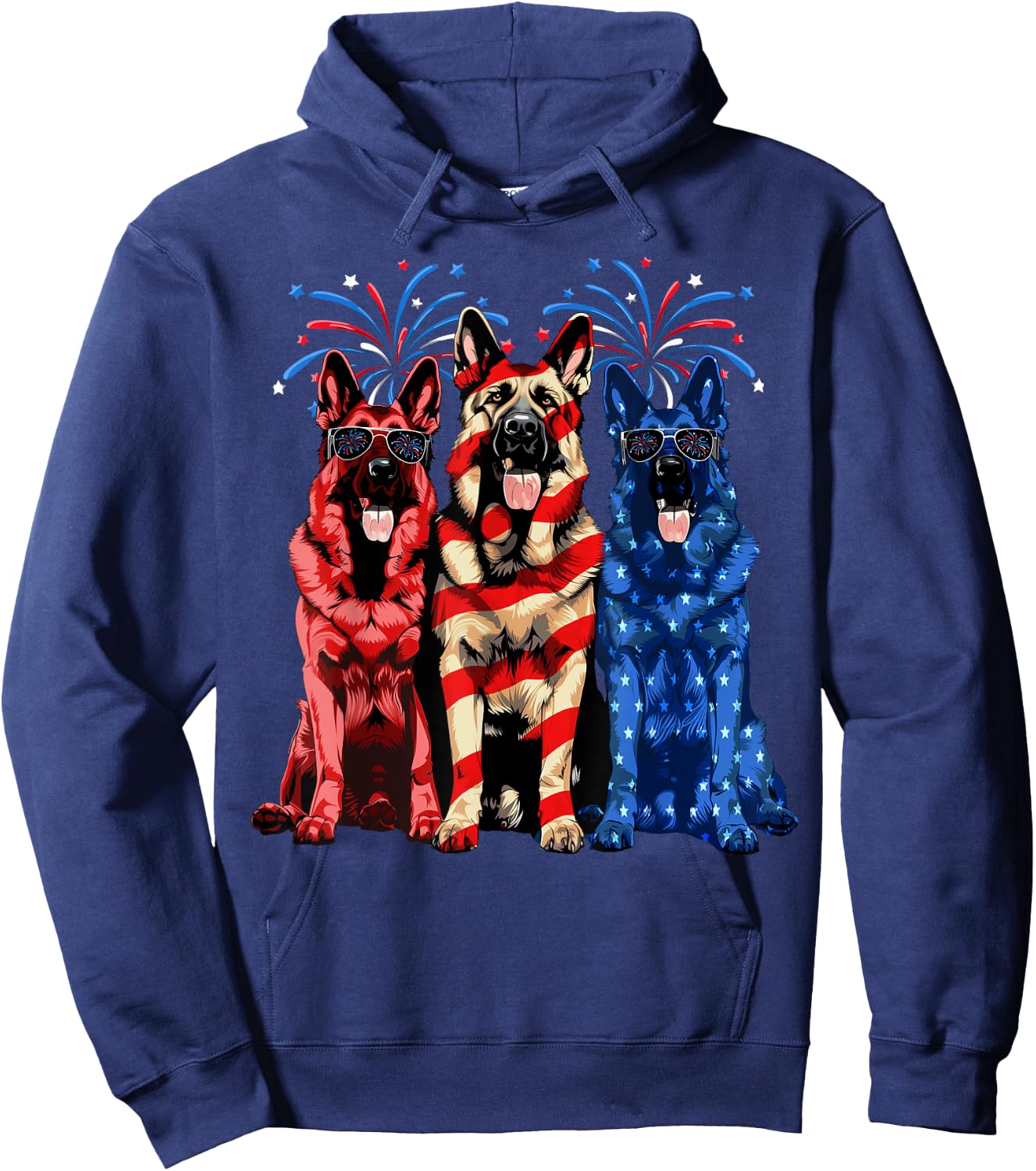 4th Of July German Shepherd American Flag Red White And Blue Hoodie - Hoodie | Navy
