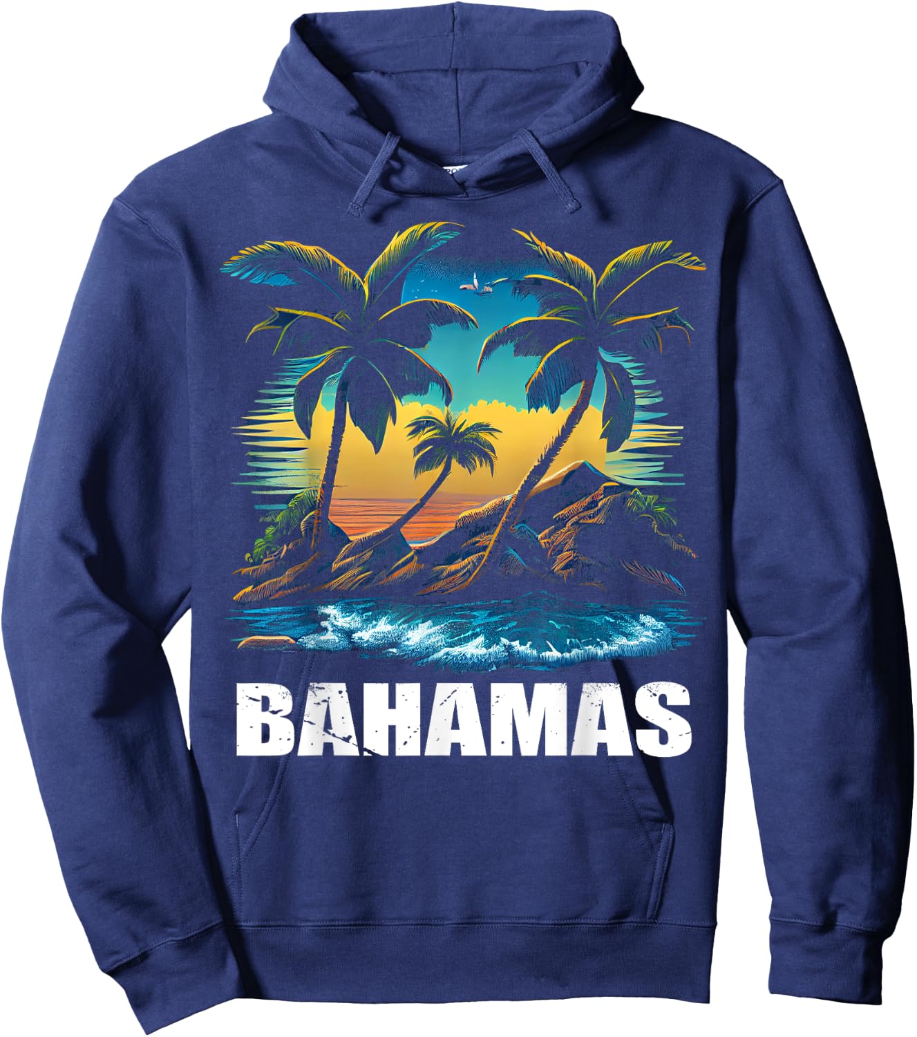 Retro Bahamas Sunset Vintage Vacation Souvenir Hoodie - Hoodie | Navy