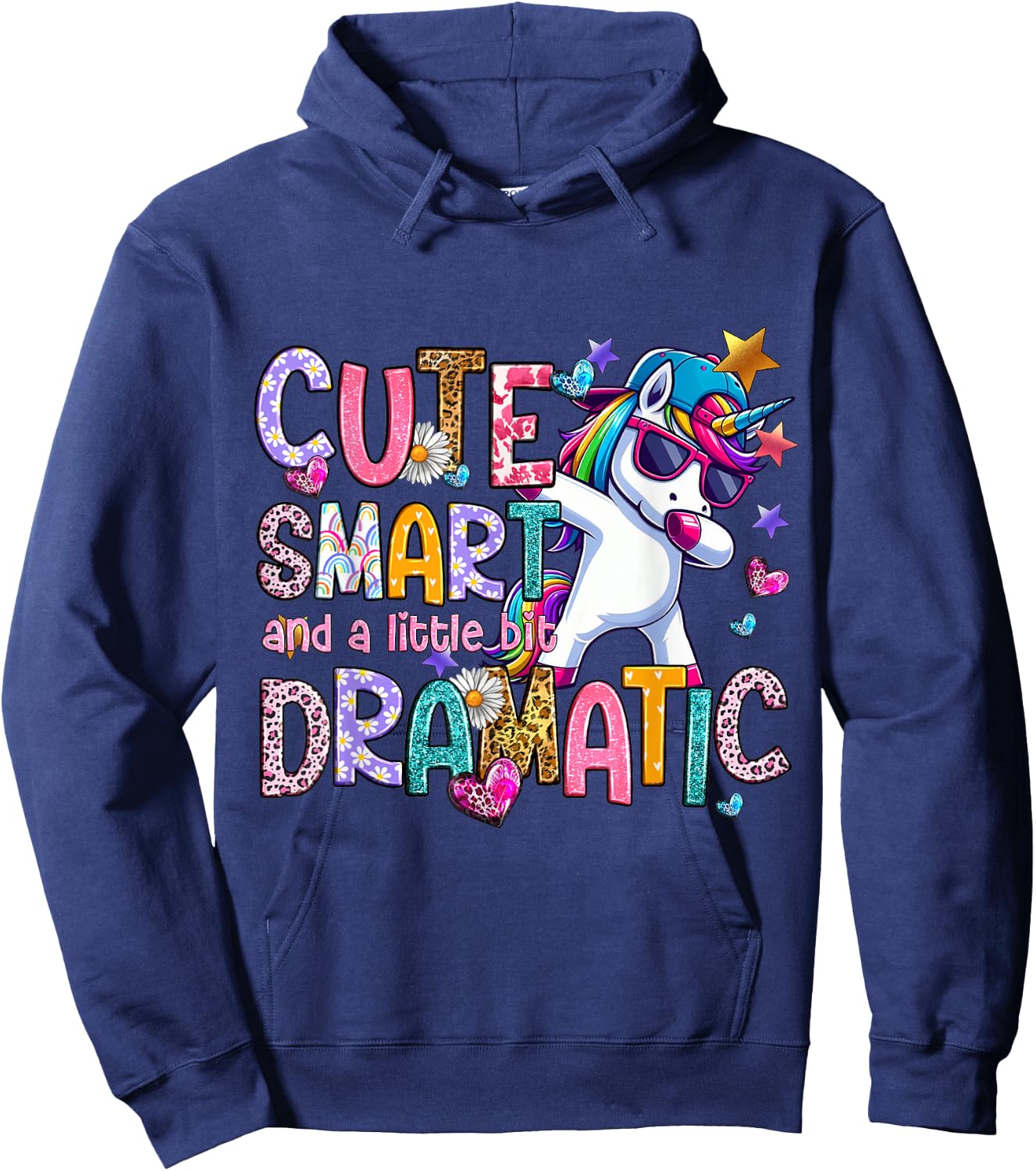 Cute Smart And A Little Bit Dramatic Funny Unicorn Kid Girls Hoodie - Hoodie | Navy