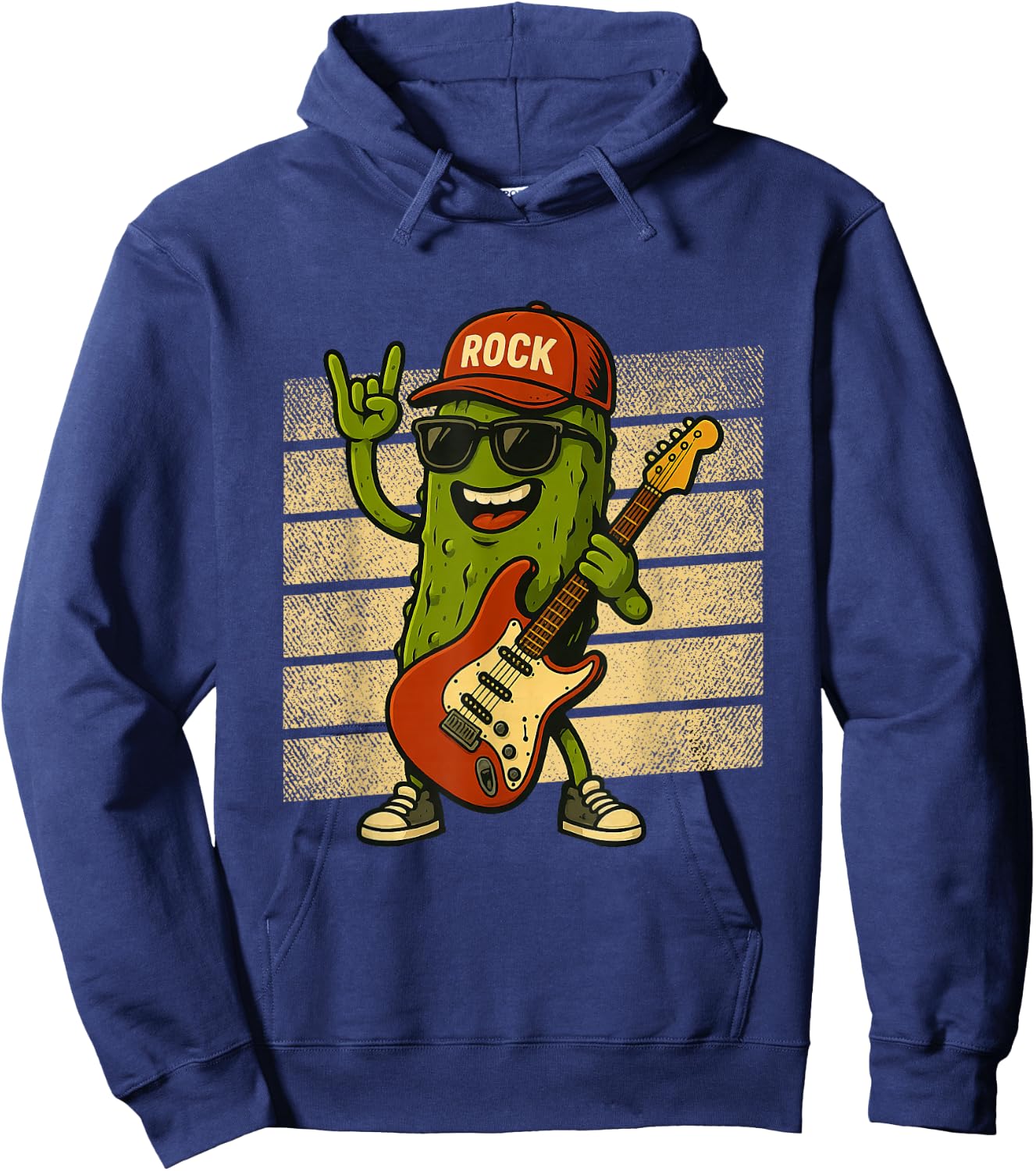 Pickle Playing Electric Guitar Rock Star Funny Pickles Lover Hoodie - Hoodie | Navy