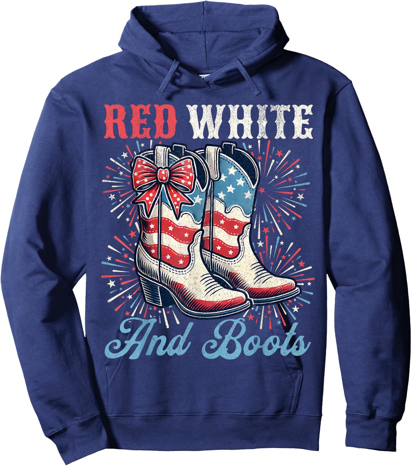Red White And Boots Cute Coquette Cowgirl Independence Day Hoodie - Hoodie | Navy