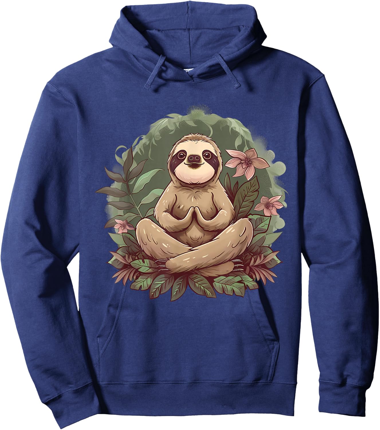 Sloth Meditation Spirituality Buddha Buddhist Floral Yoga Hoodie - Hoodie | Navy