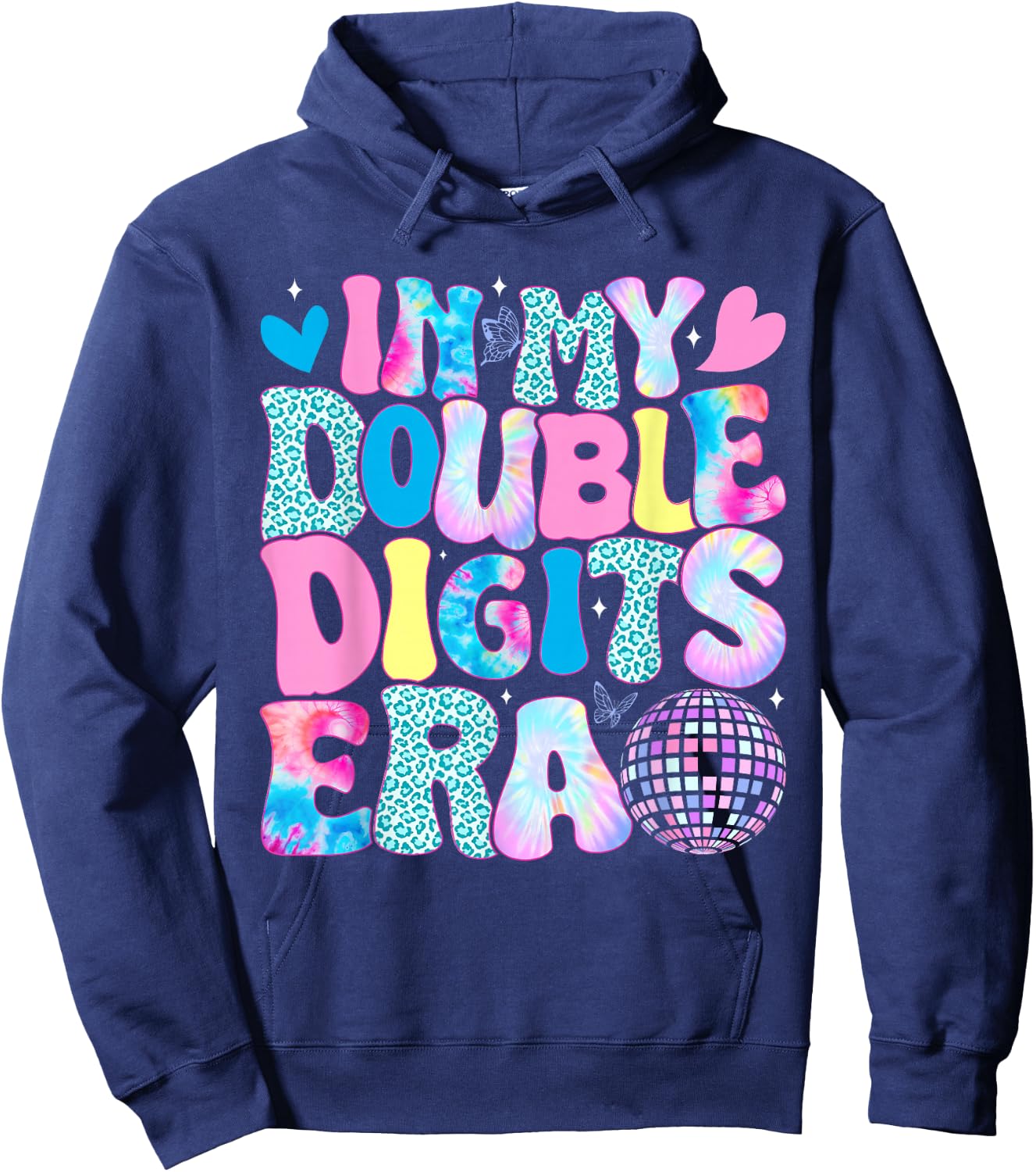 In My Double Digits Era Retro 10 Year Old 10th Birthday Girl Hoodie - Hoodie | Navy
