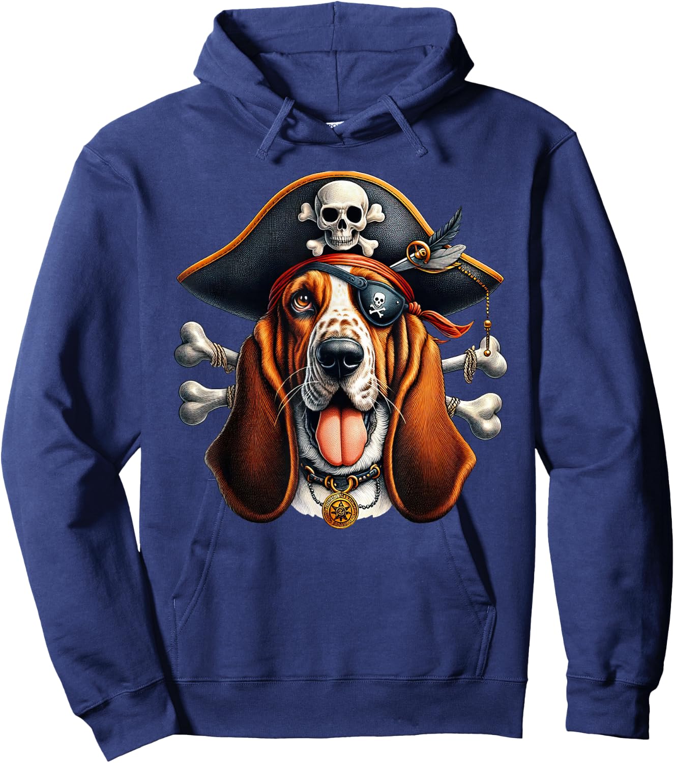 Basset Hound Pirate Crossbones Halloween Kids Hoodie - Hoodie | Navy