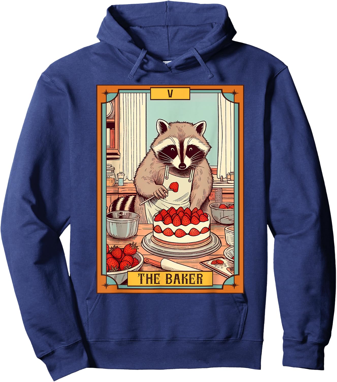 Baker Baking Lover Racoon making Cake The Baker Tarot Card Hoodie - Hoodie | Navy