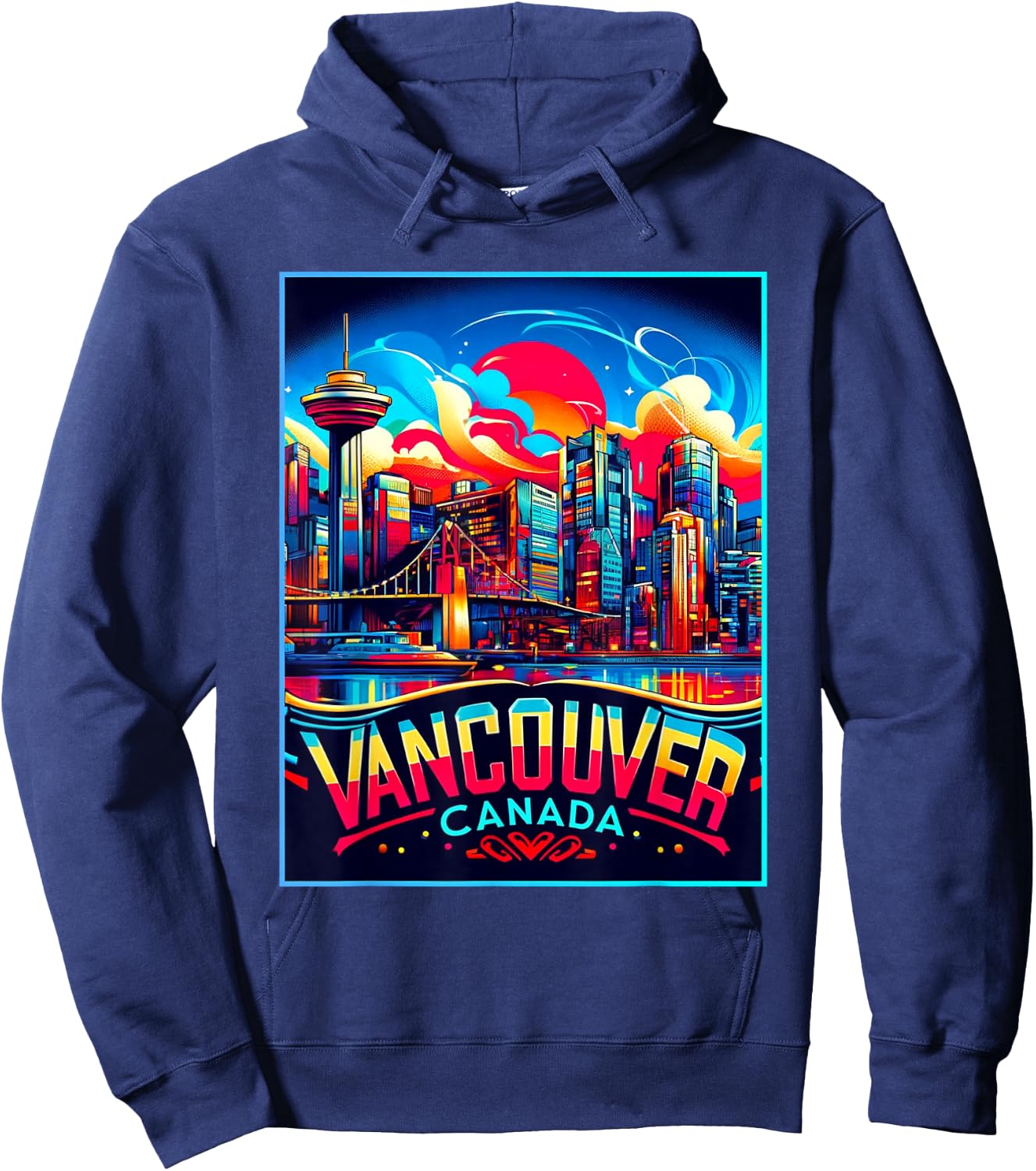 Vancouver Canada Shirt Family Trip 80s Retro City Skyline Hoodie - Hoodie | Navy