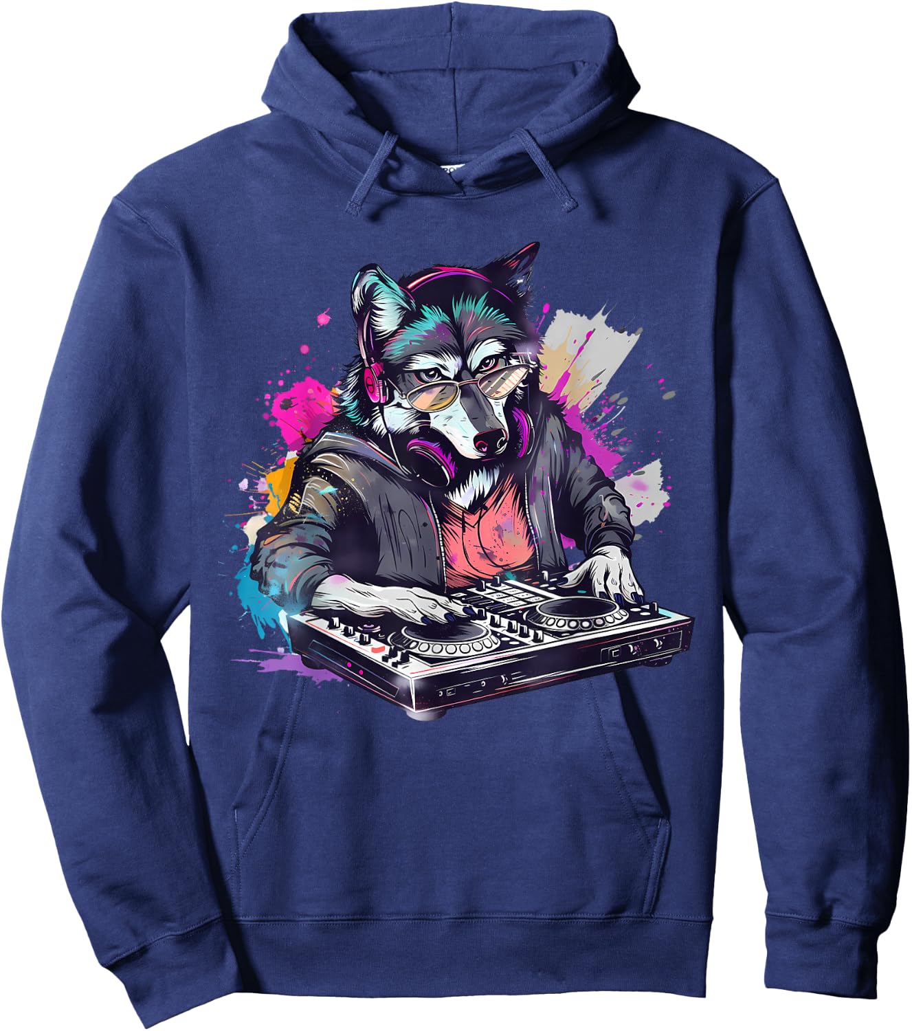Wolf DJ Techno Turntable DJ Wolf Dance Music Producer EDM Hoodie - Hoodie | Navy