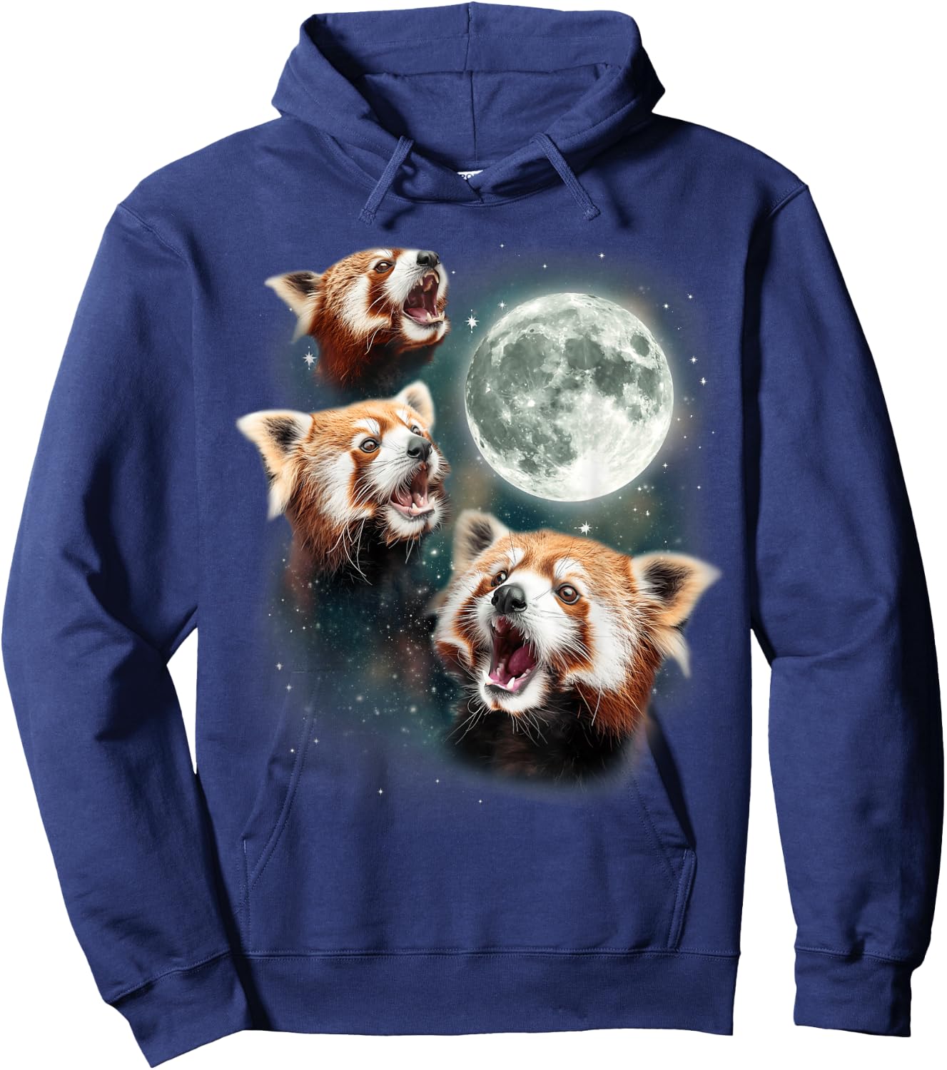 Three Red Panda Moon | 3 Moon Forest Bamboo Howling Bear Hoodie - Hoodie | Navy