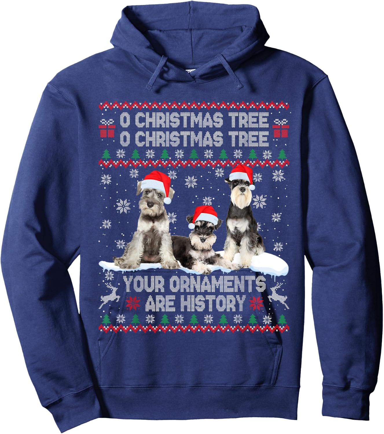 Schnauzer Dog Ugly Sweater Christmas Light Xmas Pajama Hoodie - Hoodie | Navy