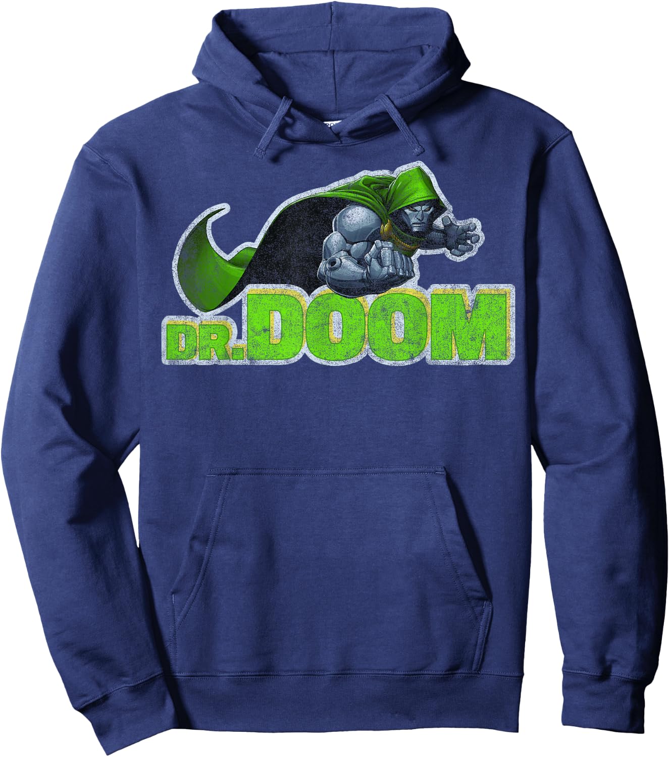 Marvel Dr. Doom Metal Armor Distressed Text Hoodie - Hoodie | Navy