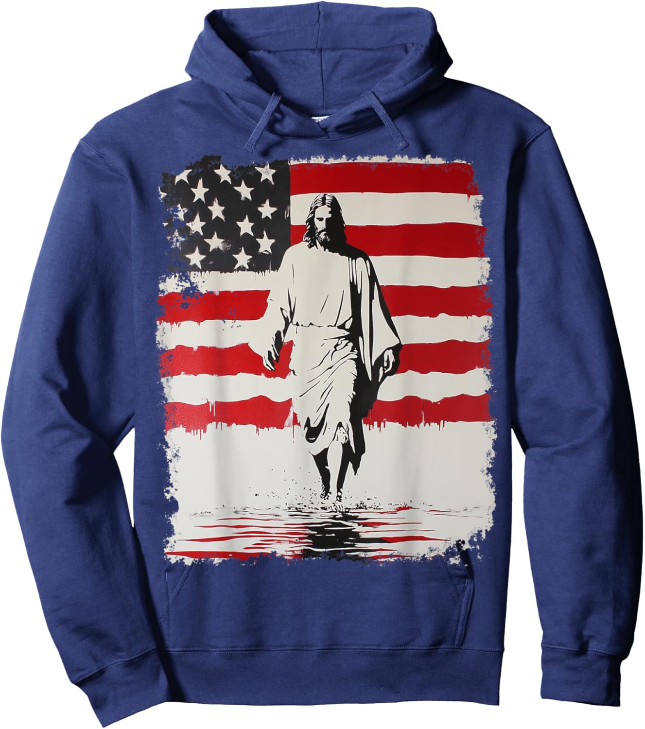 Jesus with American Flag Hoodie - Hoodie | Navy