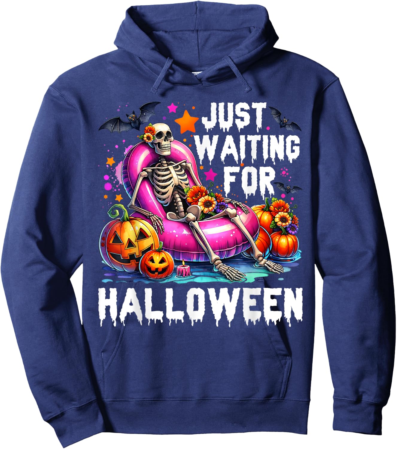 Funny Just Waiting For Halloween Skeleton Spooky Vibe Summer Hoodie - Hoodie | Navy