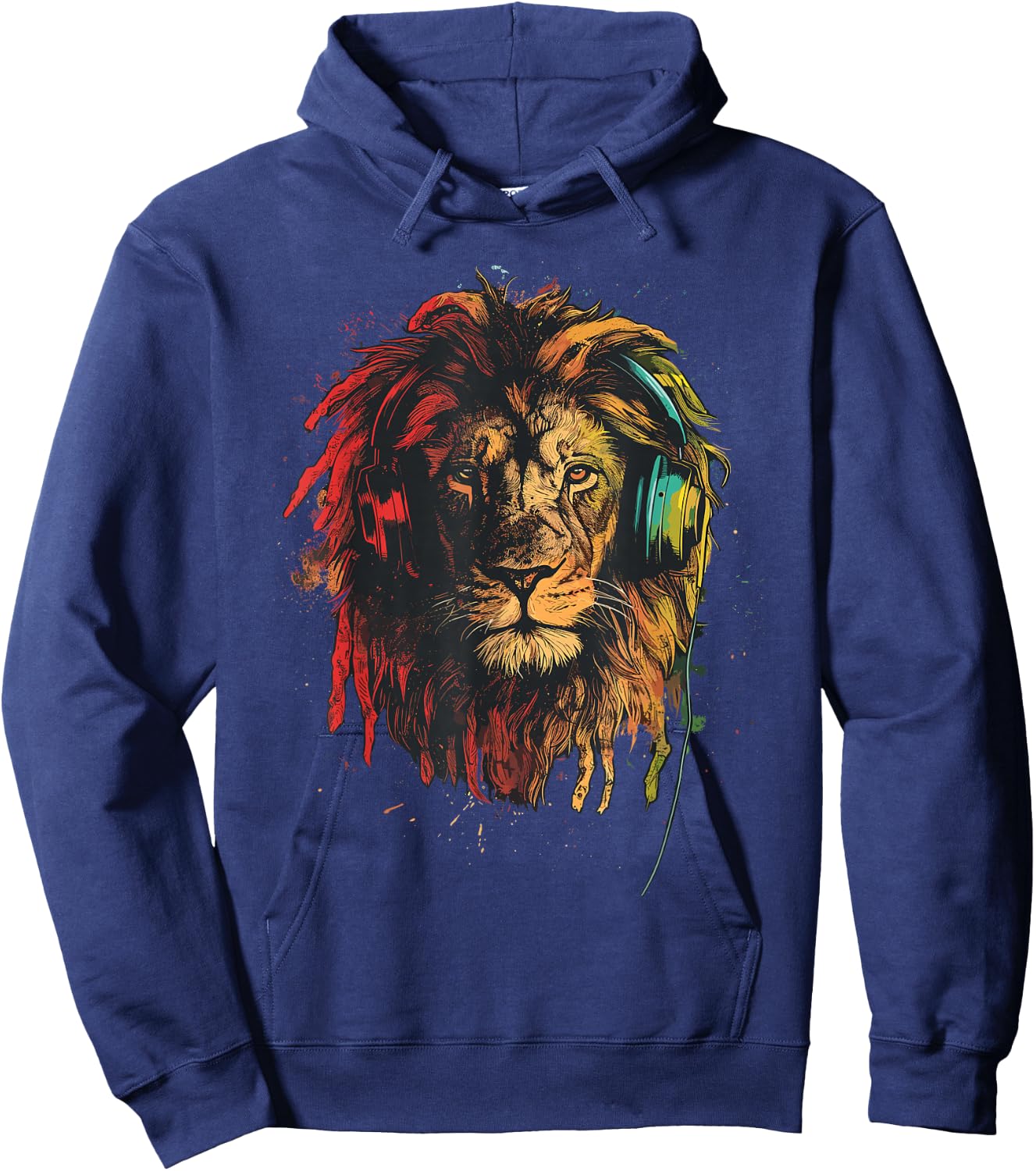 Rasta & Reggae Music, Lion With Headphones, Jamaican Pride Hoodie - Hoodie | Navy