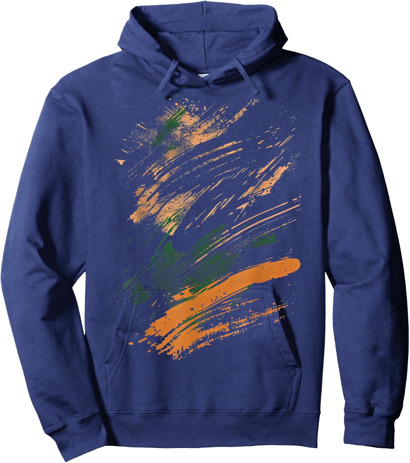 Black Green Orange Brush Strokes Graphic Hoodie - Hoodie | Navy