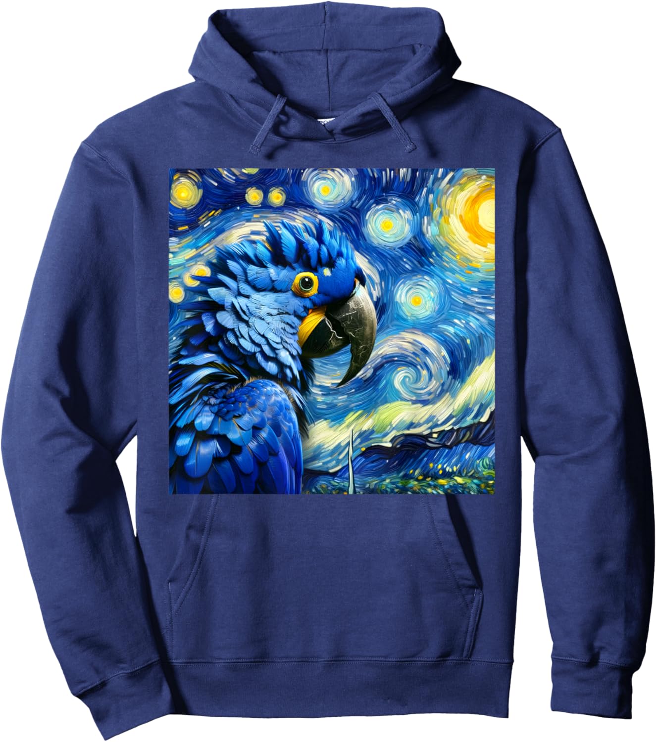 Hyacinth Macaw Parrot Surreal Starry Night Sky Art Van Gogh Hoodie - Hoodie | Navy