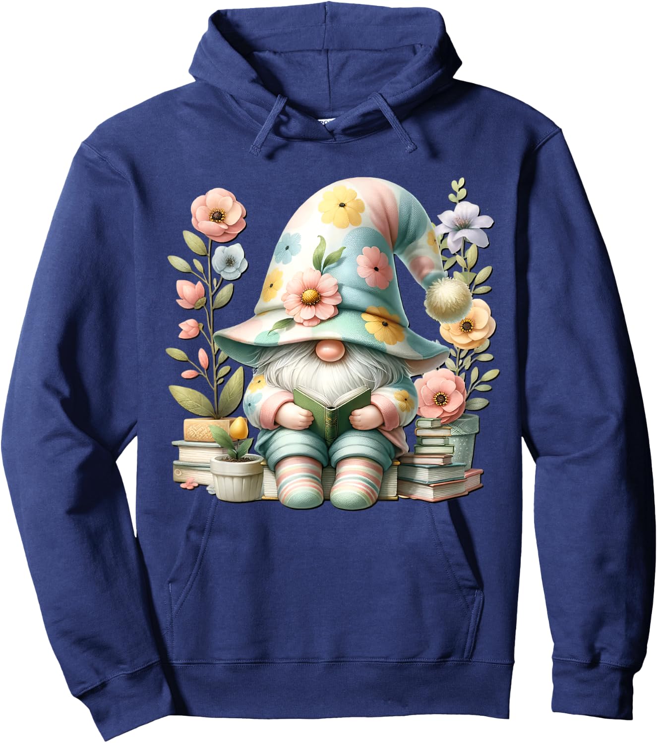 Book Reading Themed Retired Gnome Cute Wildflower Hoodie - Hoodie | Navy