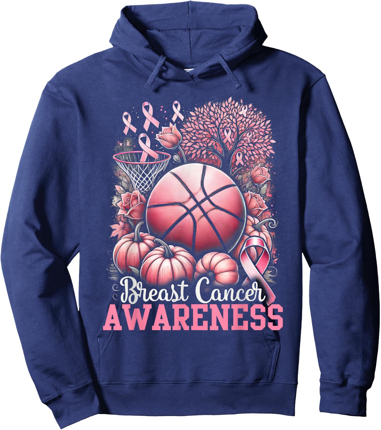 Basketball Breast Cancer Awareness Hoodie - Hoodie | Navy