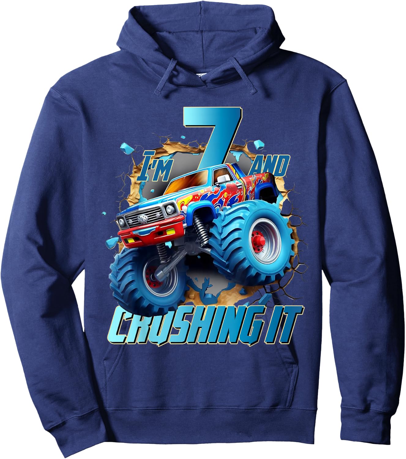 I'm Crushing it Monster Truck 7 Year Old Boys 7th Birthday Hoodie - Hoodie | Navy