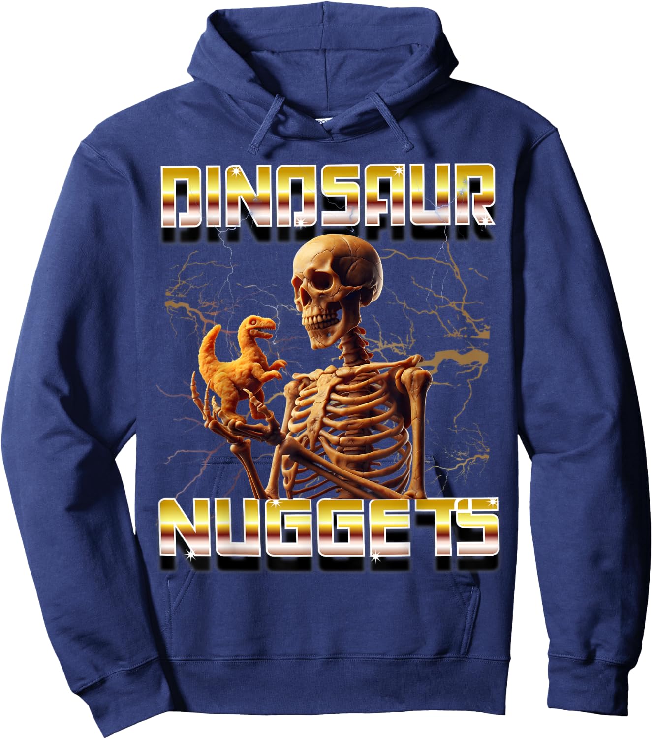 Dino Nuggets Bootleg Rap Dinosaur Chicken Nugget Skeleton Hoodie - Hoodie | Navy
