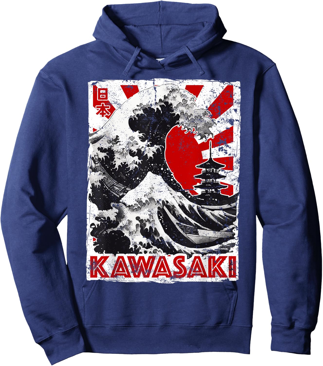 Kawasaki City Kanagawa Wave Retro Flag Red-Sun Kawasaki Hoodie - Hoodie | Navy