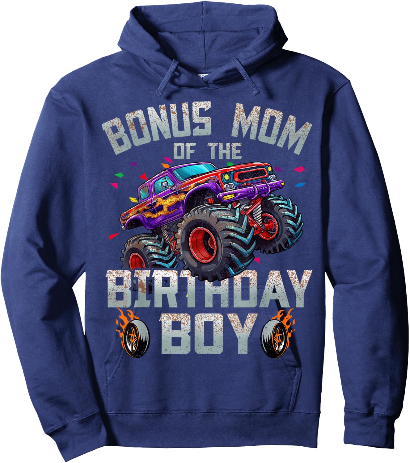 Bonus Mom Of The Birthday Boy Monster Truck Family Hoodie - Hoodie | Navy