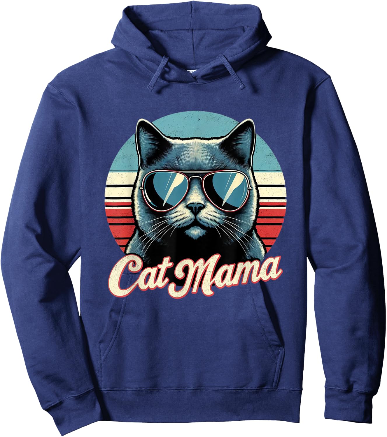 Cat Mama Cool Russian Blue Cat Mother's Day Retro Cat Mom Women Girls Kids Hoodie - Hoodie | Navy