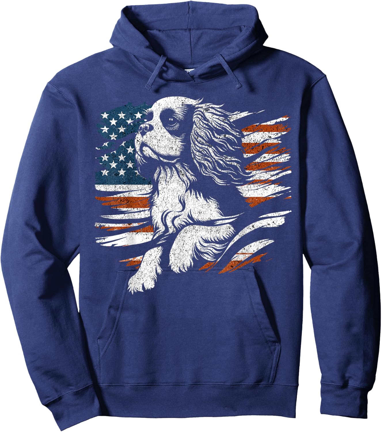 Cavalier King Charles Spaniel American USA Flag 4th of July Women Men Hoodie - Hoodie | Navy