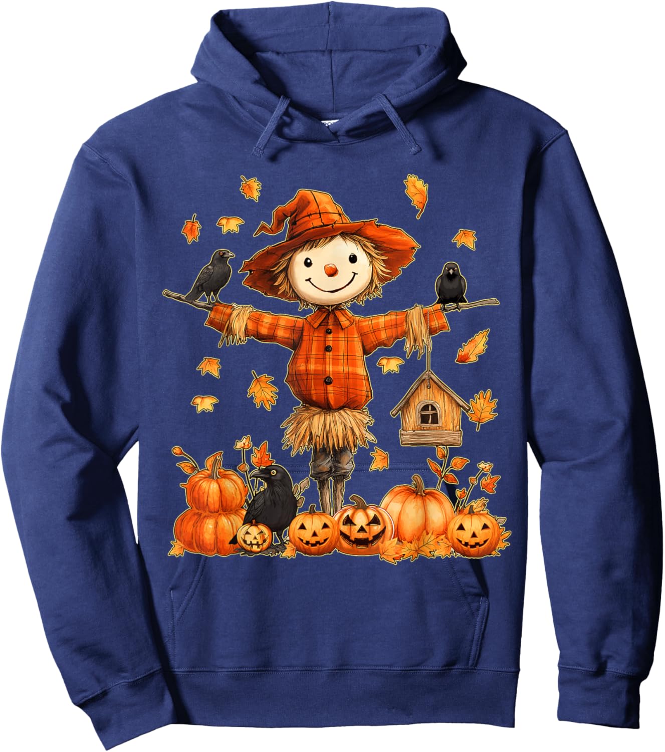 Cute Scarecrow Pumpkin Thanksgiving Halloween Hello Fall Hoodie - Hoodie | Navy