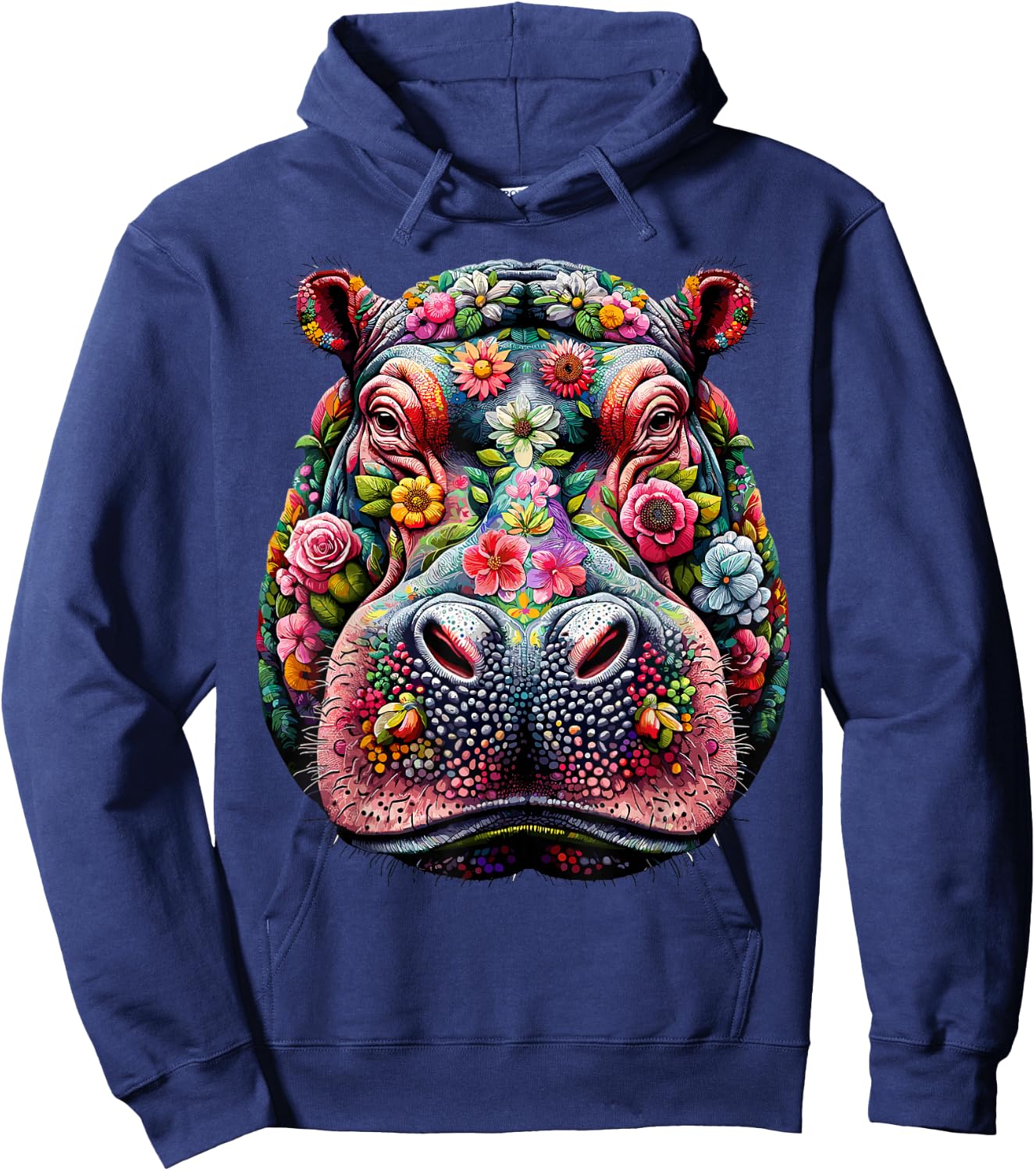 Floral Aesthetic Hippopotamus Lover Shirt Hippo Hoodie - Hoodie | Navy