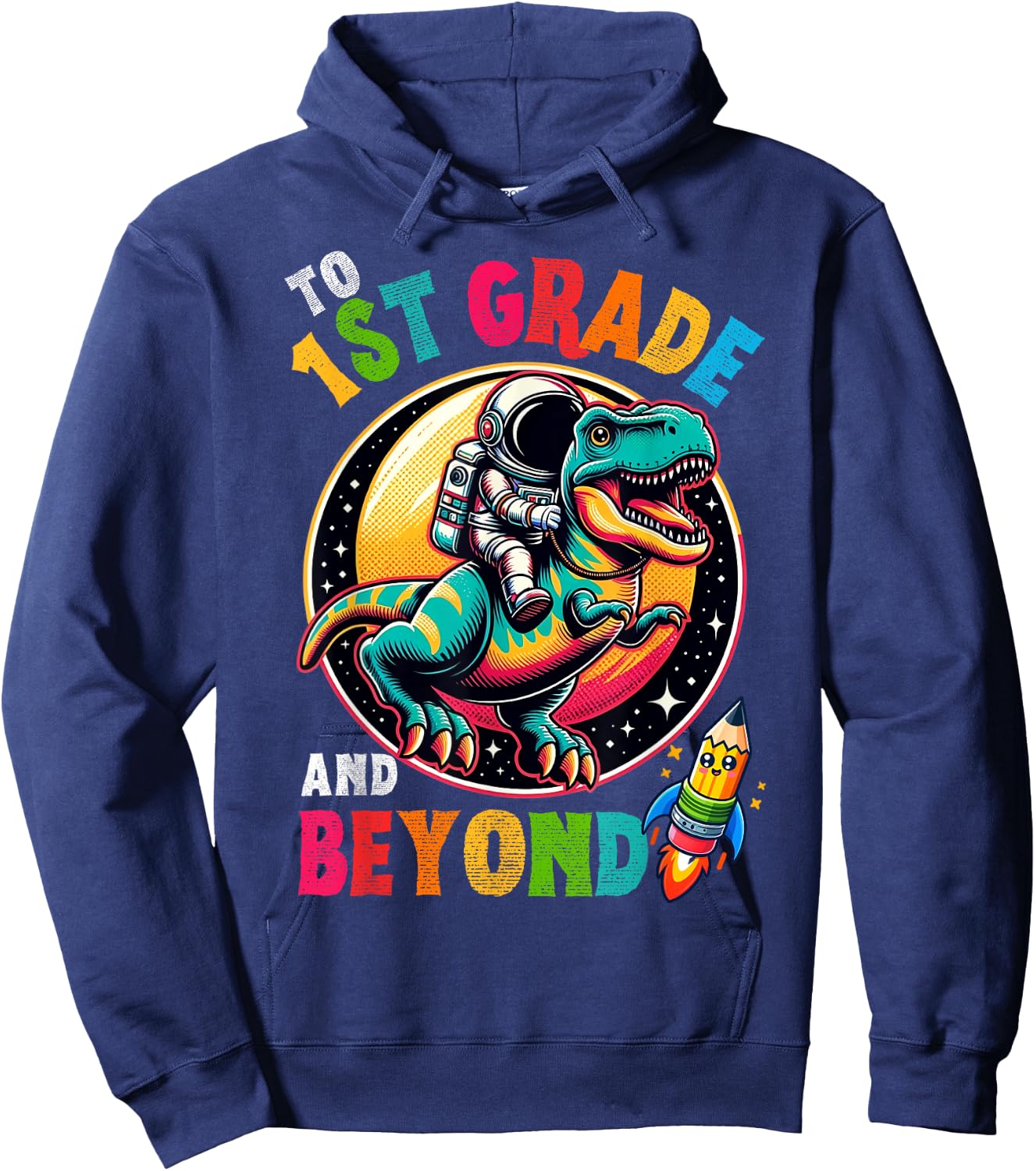Astronaut Dinosaur boys First day back to School 1st grade Hoodie - Hoodie | Navy