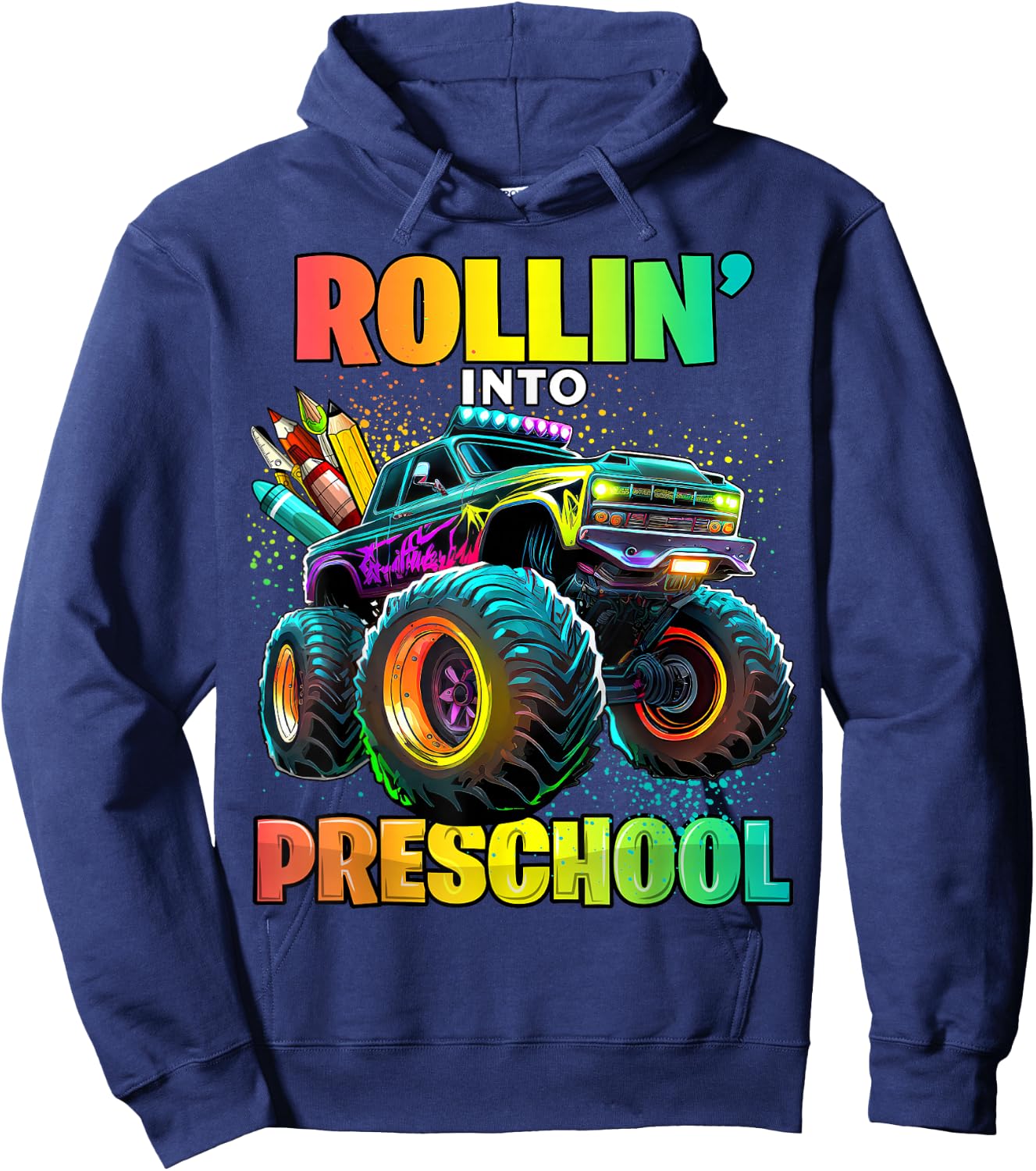 Preschool Monster Truck Back to School First Day of School Hoodie - Hoodie | Navy