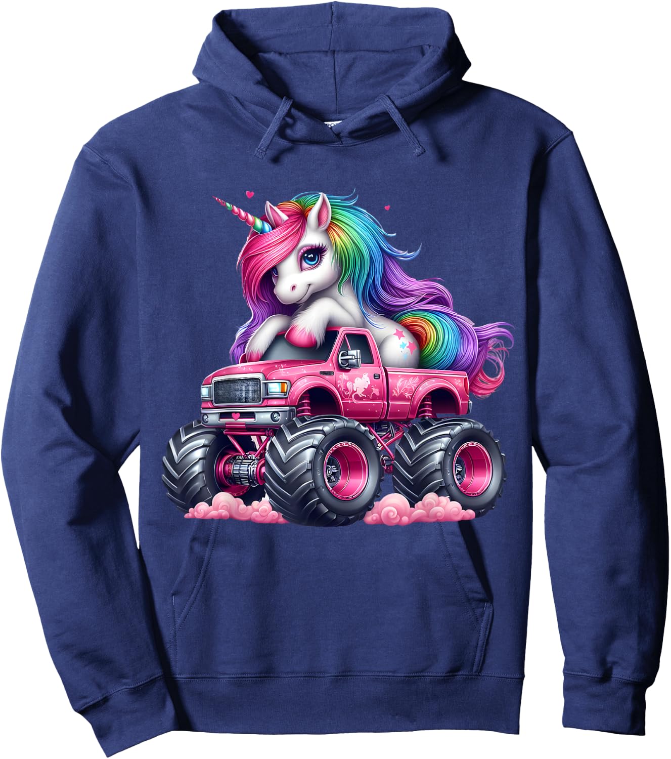 Monster Truck Unicorn Birthday Party Monster Truck Girl Hoodie - Hoodie | Navy