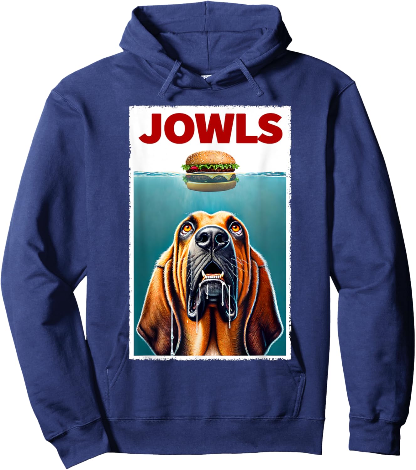 Funny Bloodhound and Hamburger Parody Jowls Dog Lover Hoodie - Hoodie | Navy