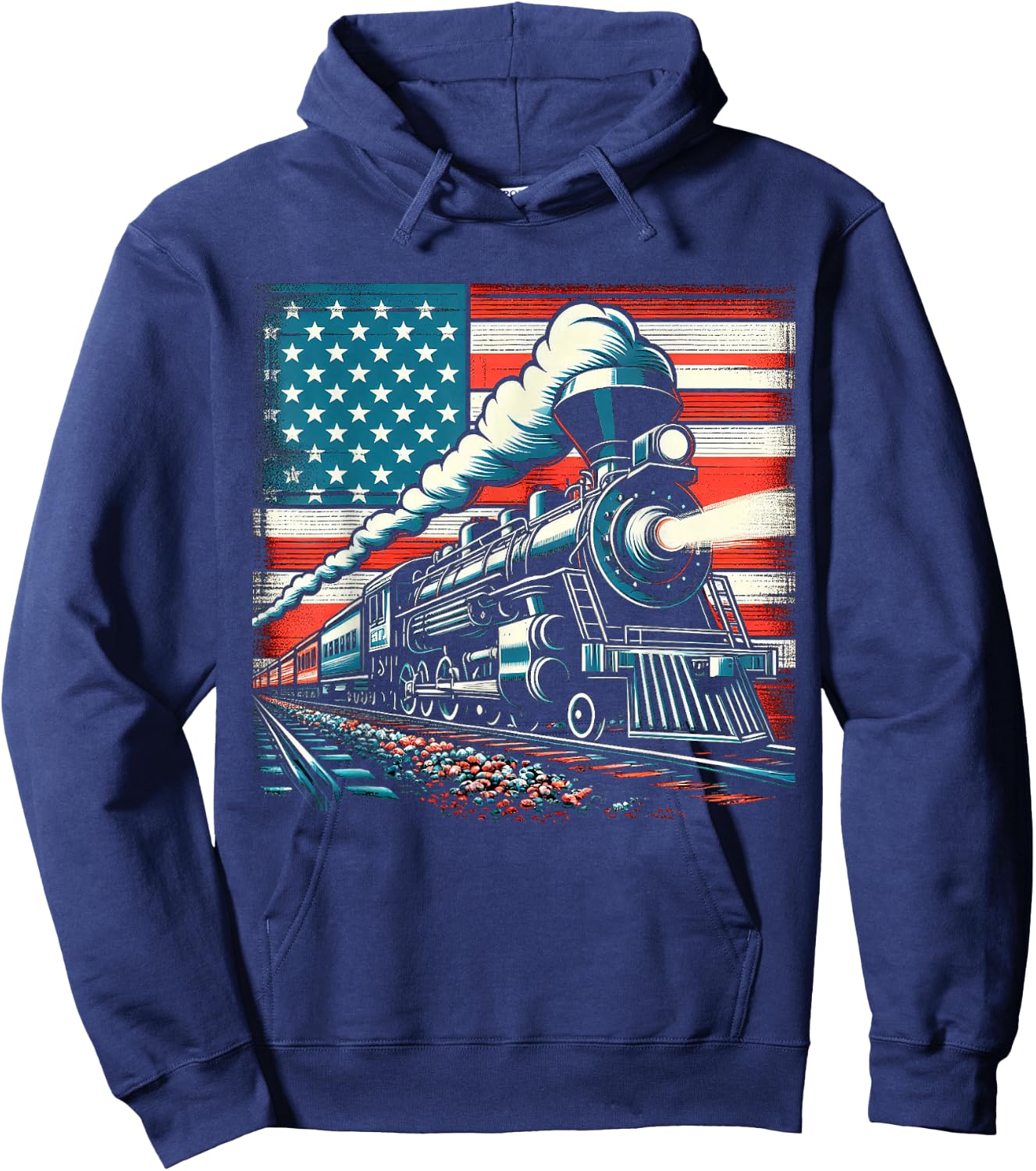Train With The American Flag 4th of July Women Kids Men Hoodie - Hoodie | Navy