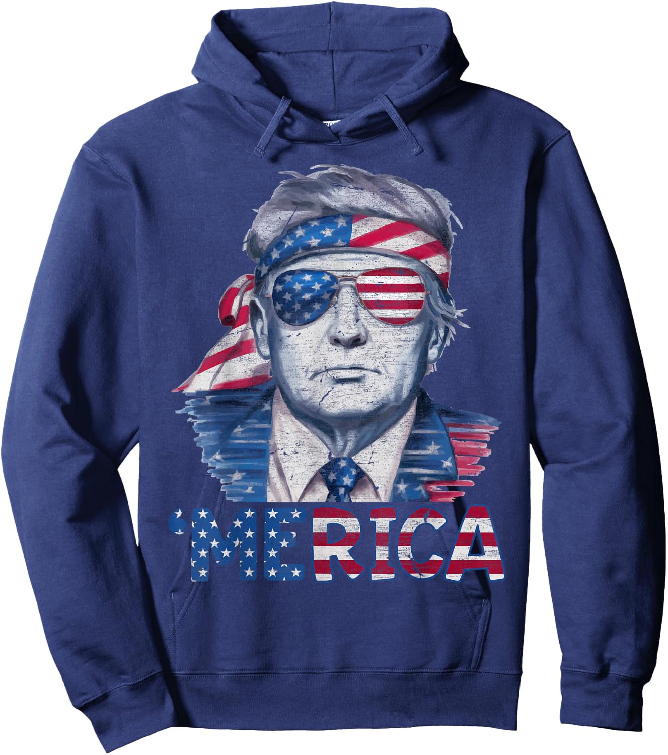 Happy 4th Of July Donald Trump 'Merica USA Flag Sunglass Hoodie - Hoodie | Navy