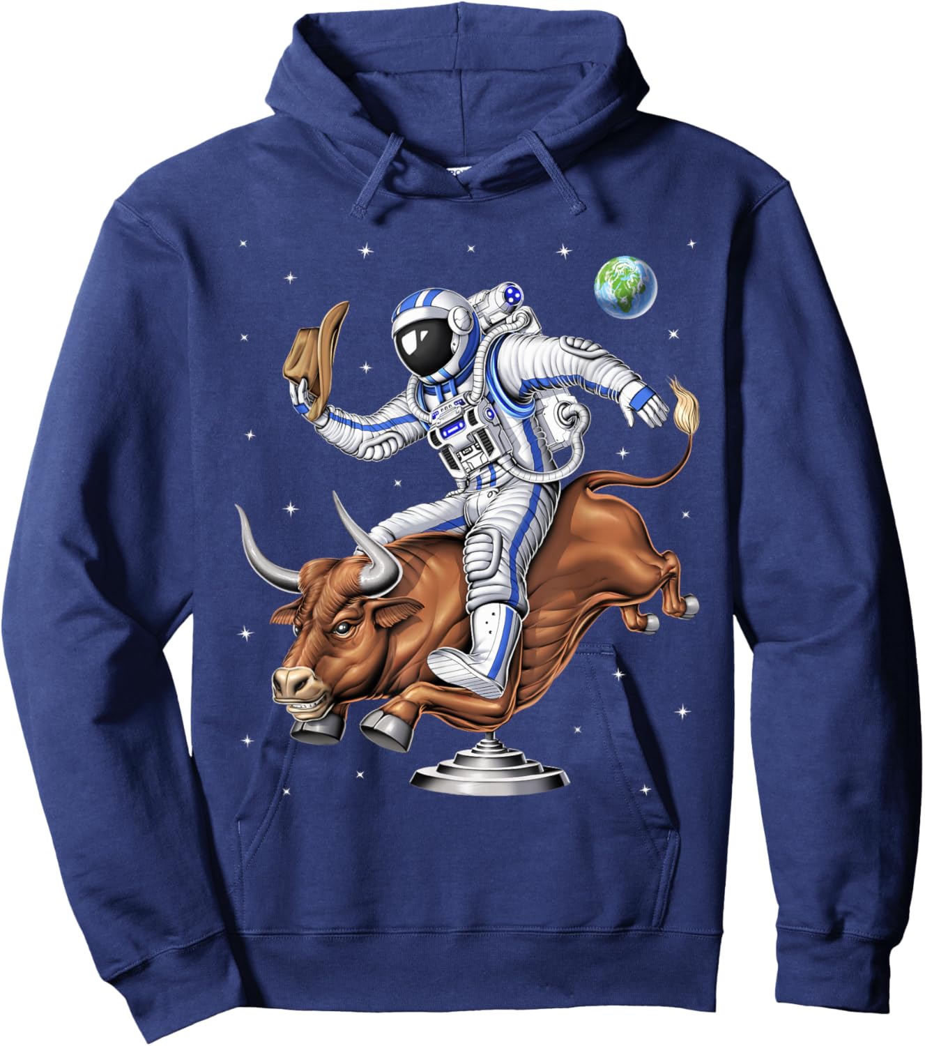 Space Astronaut Cowboy Riding Rodeo Bull Western Country Hoodie - Hoodie | Navy