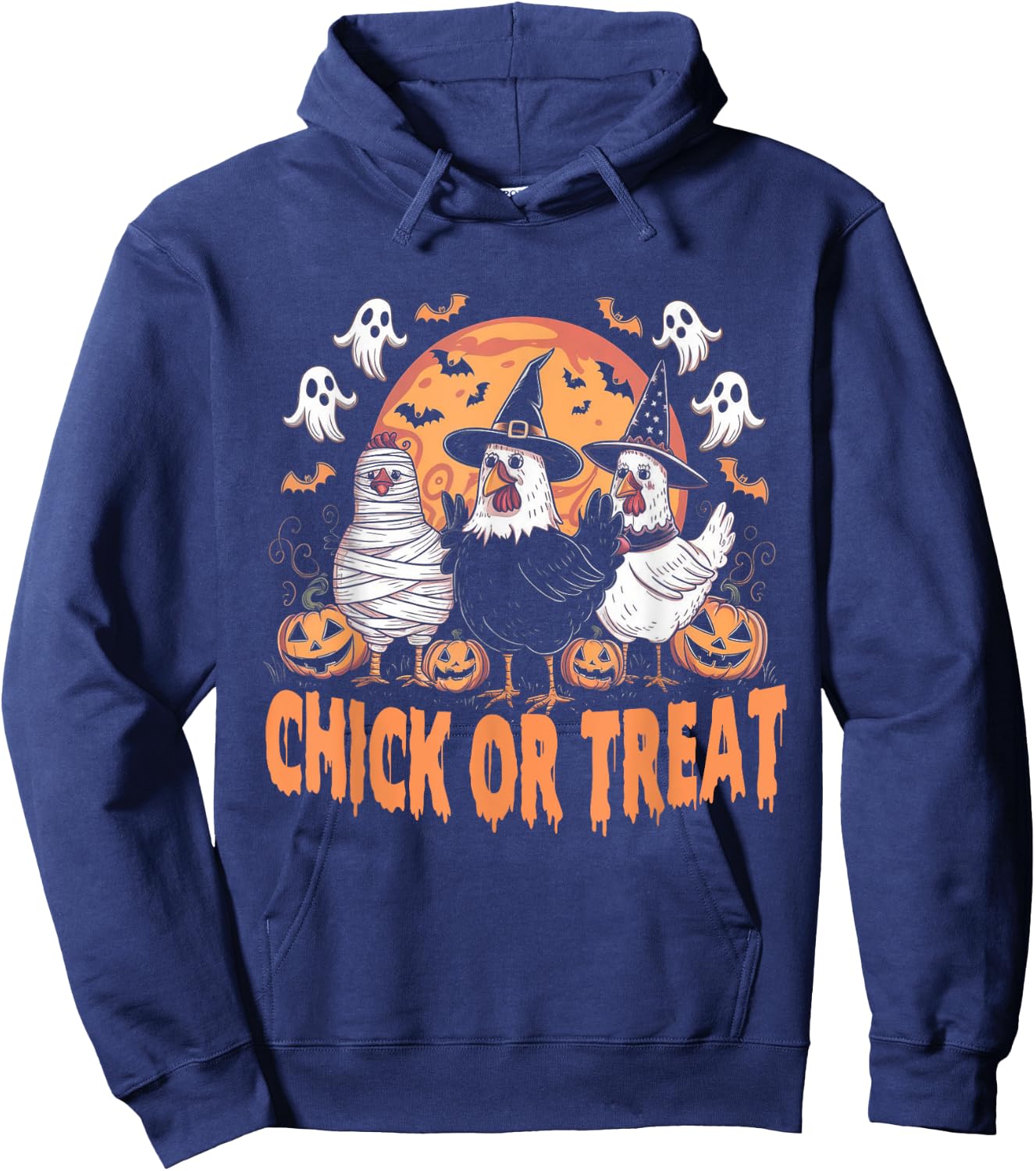 Halloween Spooky Chicken Autumn Chick or Treat Pumpkin Witch Hoodie - Hoodie | Navy