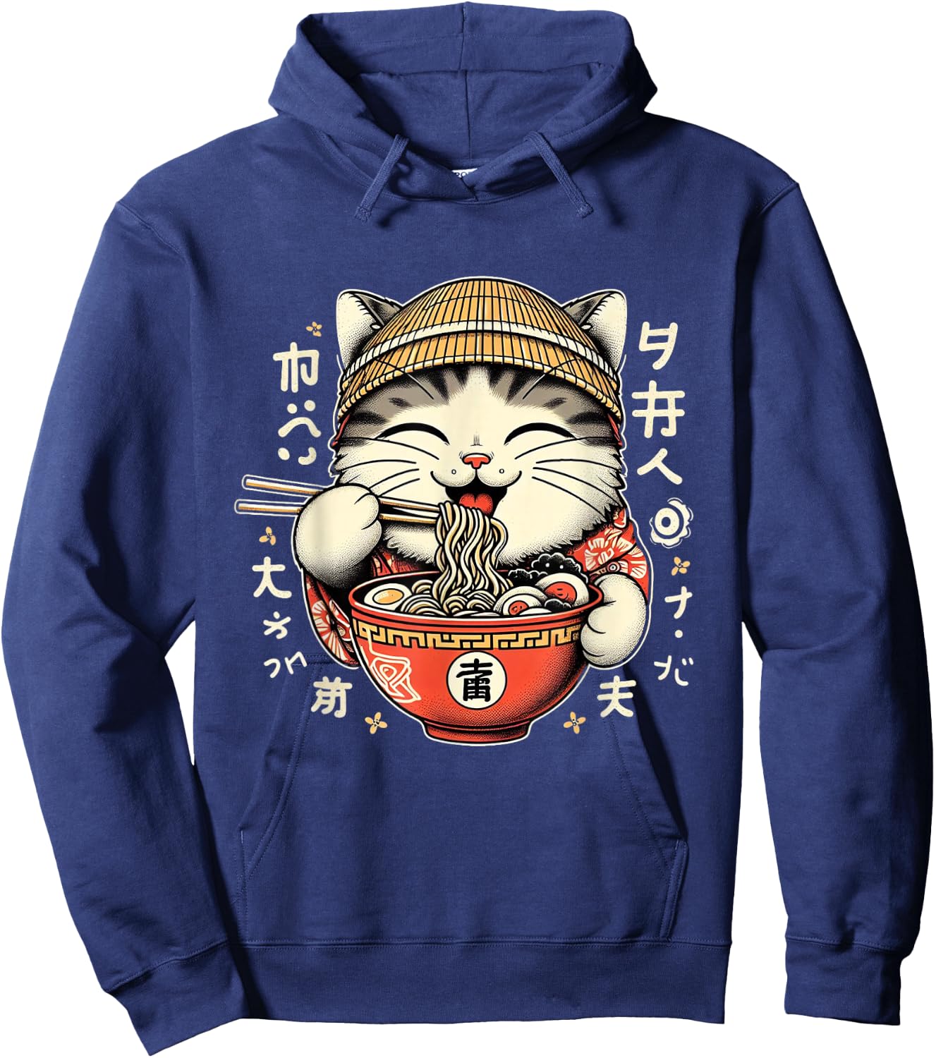 Kawaii Artwork Co by MNI Ramen Cat Kawaii Neko Japanese Noodles Aesthetic Anime Otaku Lover -Adults Black Small Hoodie - Hoodie | Navy