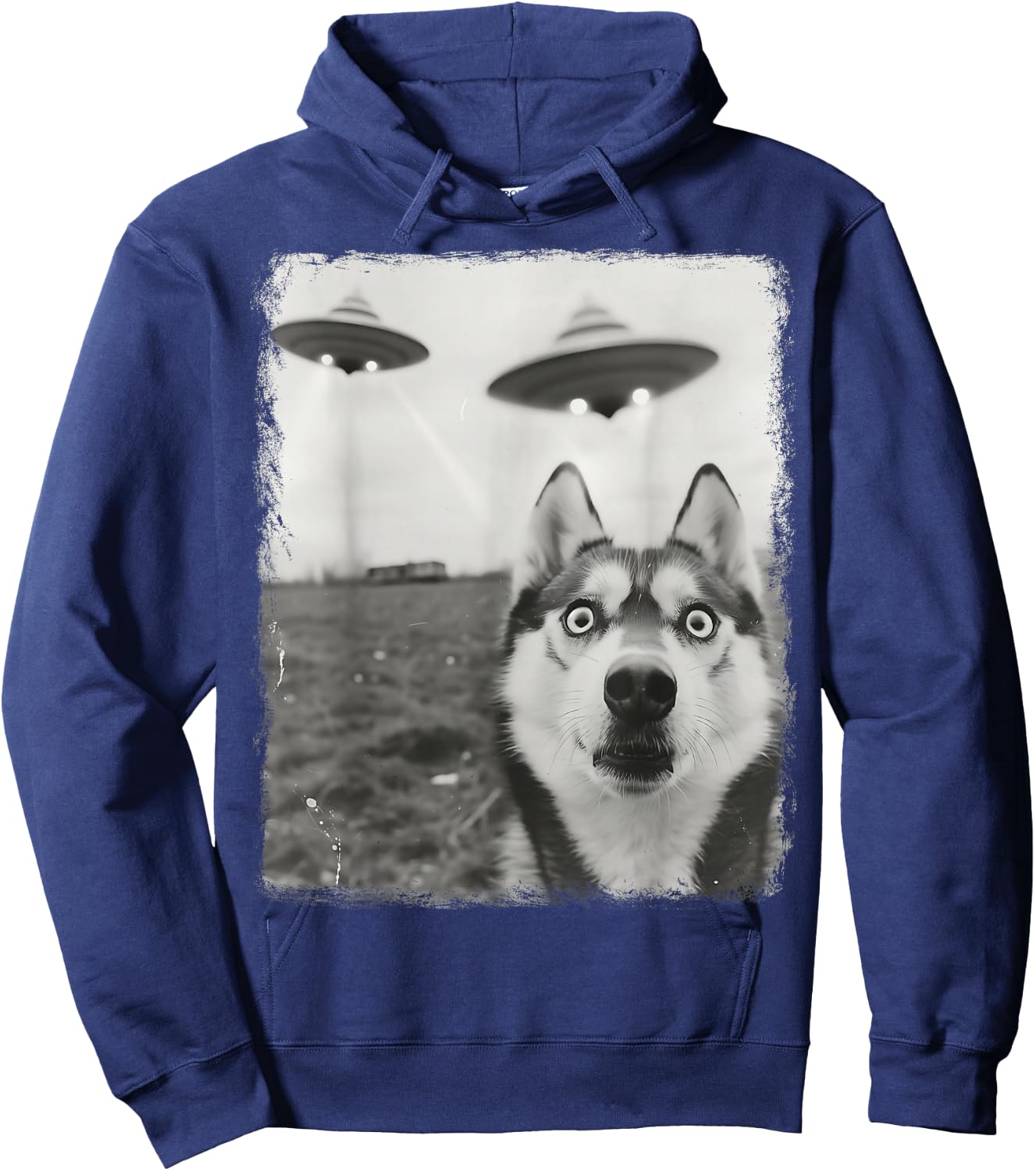 Siberian Husky Dog UFO Alien Extraterrestrial Selfie Hoodie - Hoodie | Navy