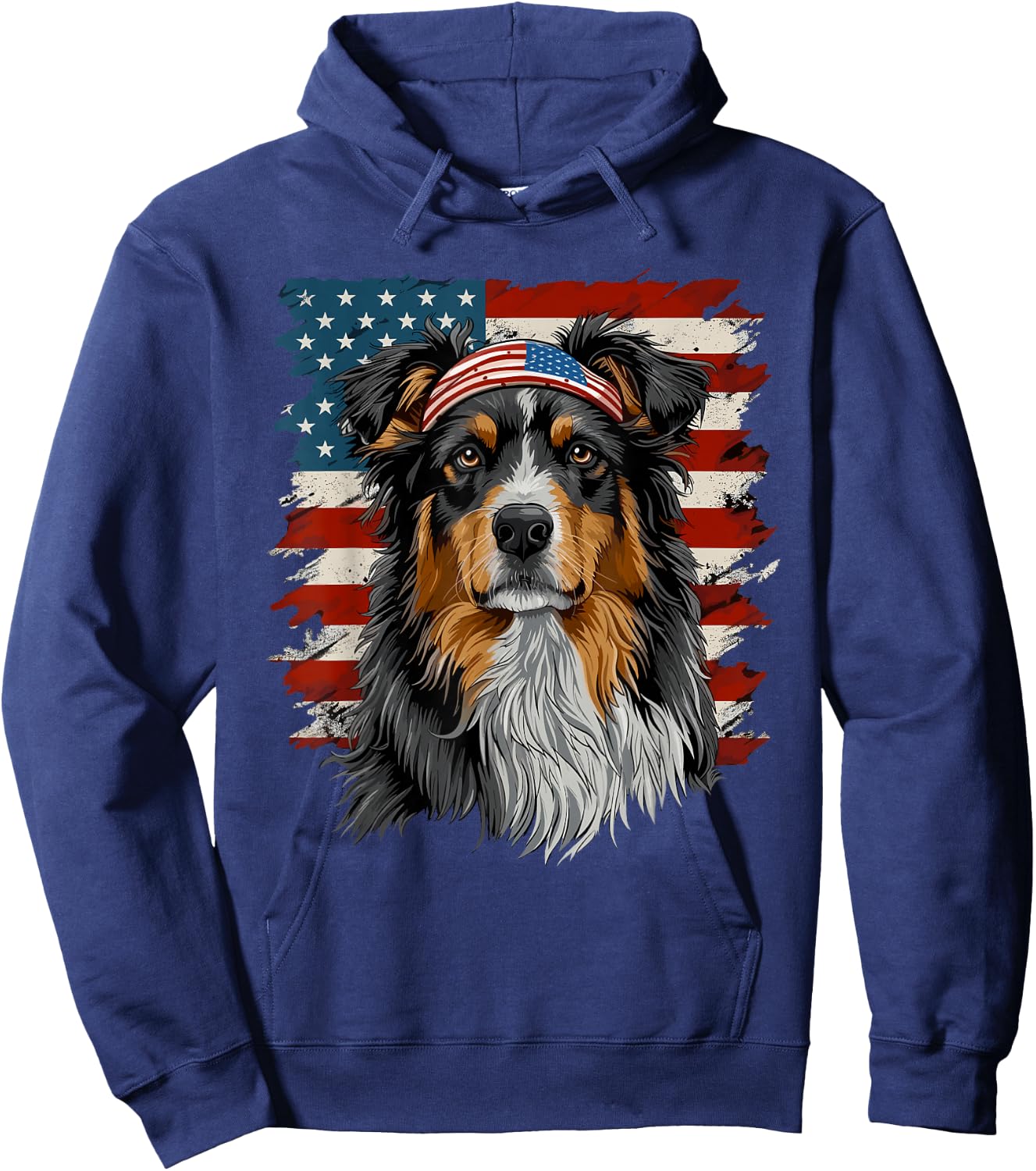 Australian Shepherd Patriotic 4th Of July USA American Flag Hoodie - Hoodie | Navy