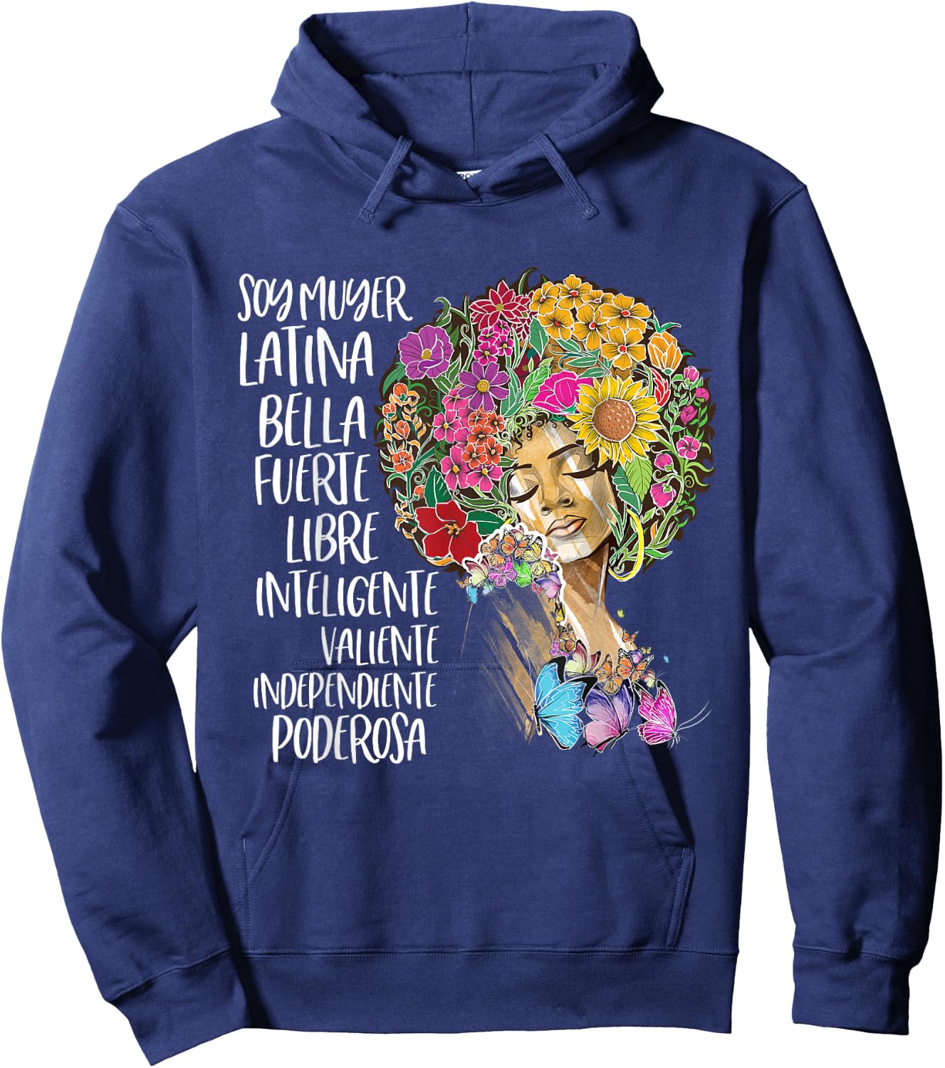 Soy Muyer Latina Afro American Flower Afro Spanish Hoodie - Hoodie | Navy