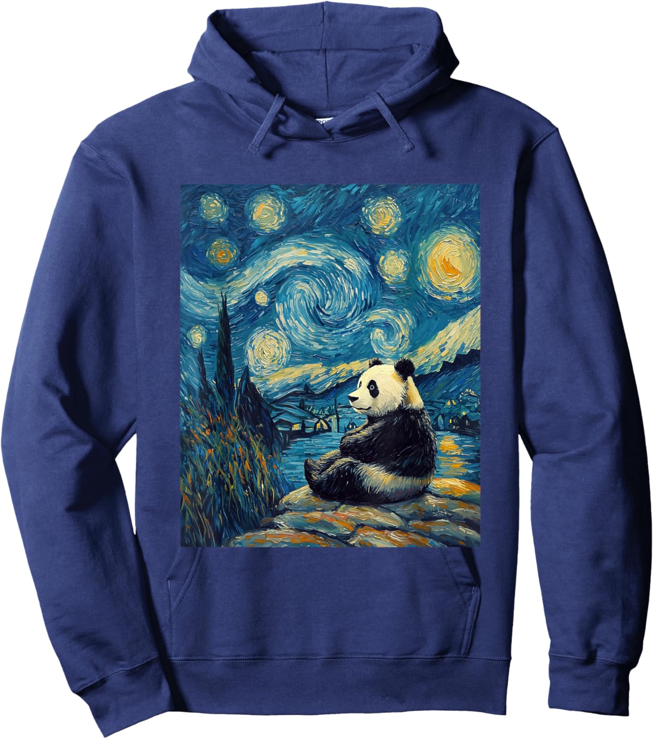 Cute Panda Bear - Van Gogh Style - Starry Night Graphic Hoodie - Hoodie | Navy