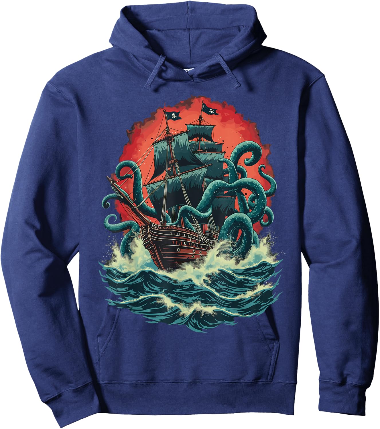 Pirate Ship Kraken Ocean Battle Giant Octopus Sea Monster Hoodie - Hoodie | Navy