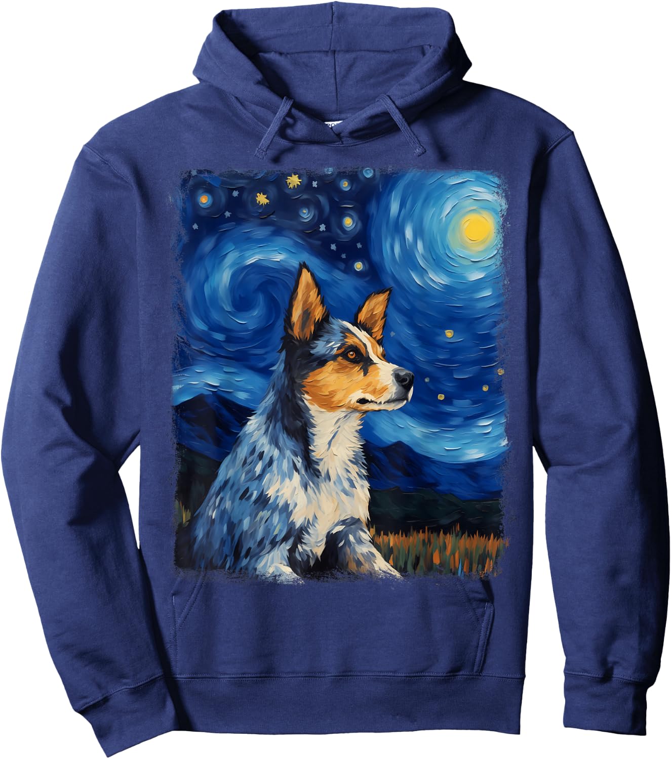 Australian Cattle Dog Dog Starry Night Painting Hoodie - Hoodie | Navy
