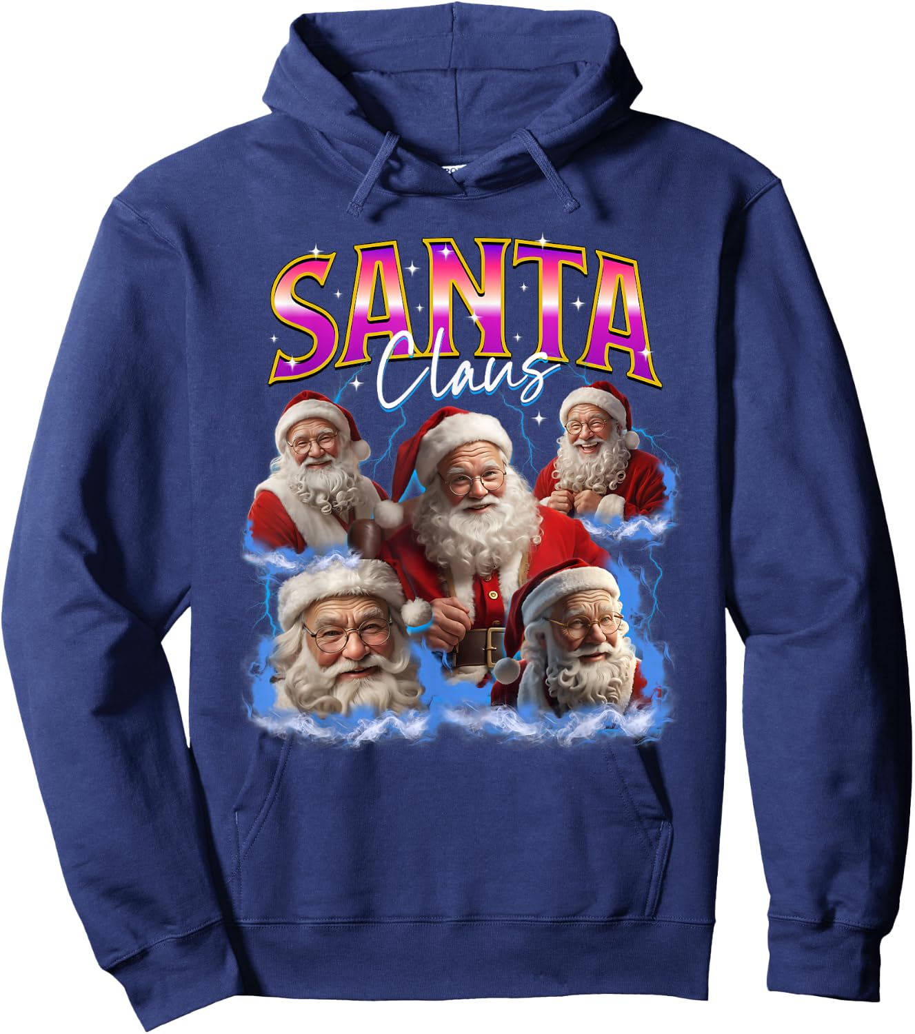 Matching Christmas Tacky Ugly Funny Santa Claus Face Meme Hoodie - Hoodie | Navy